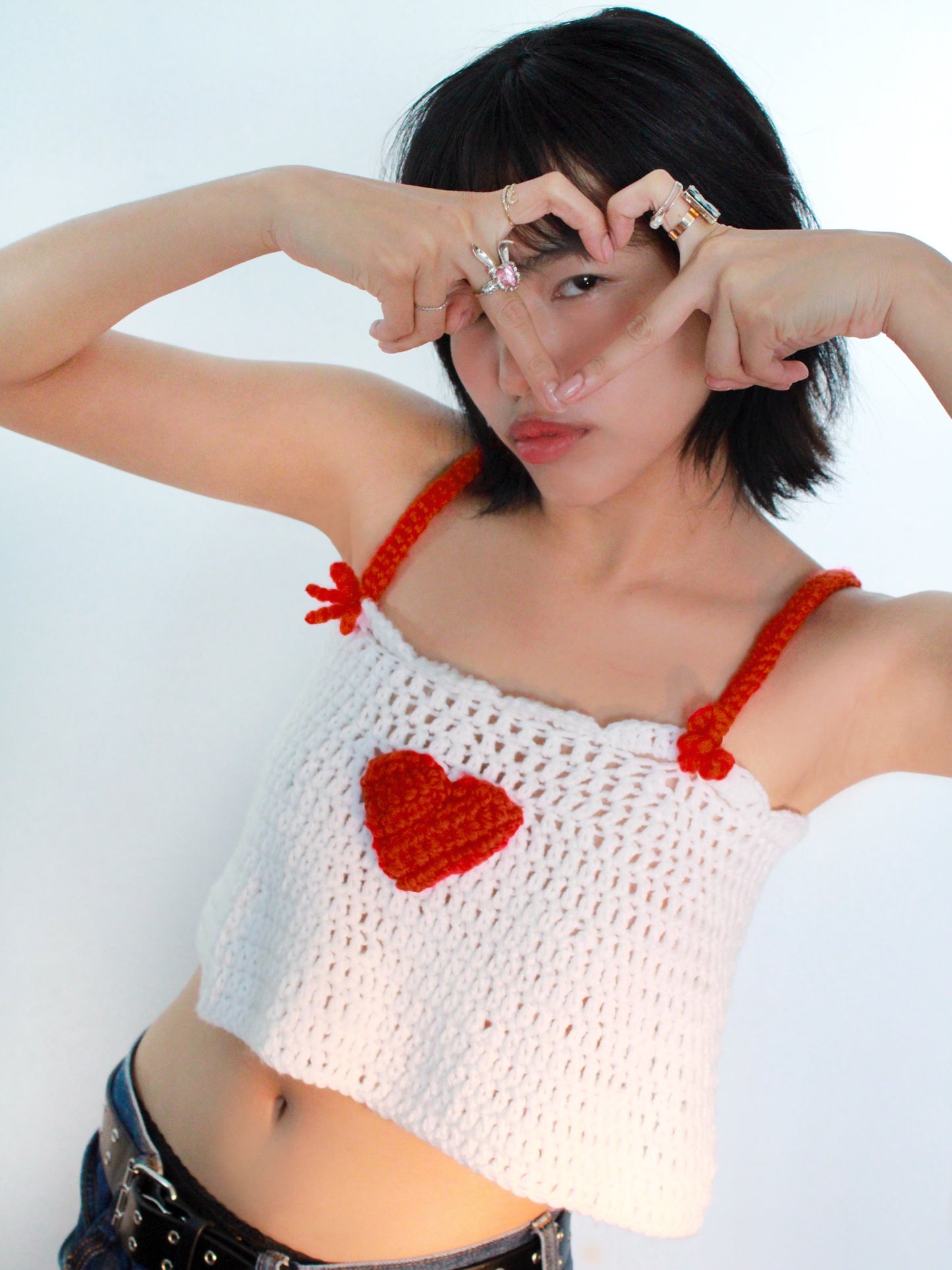 White Heart Crop Top